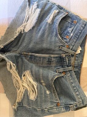 Levi's Light Blue Distressed Denim Shorts